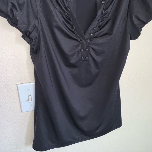 Black Puff Sleeve Button Detail Top - Picture 3 of 12